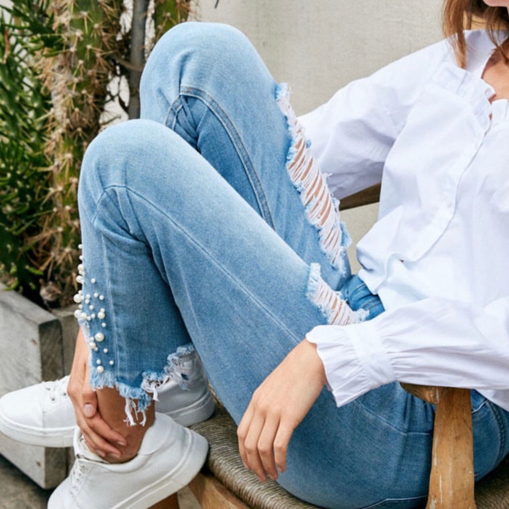 LAST ONE! ❤️ Pearl Embellished Straight Leg Denim - Picture 6 of 6